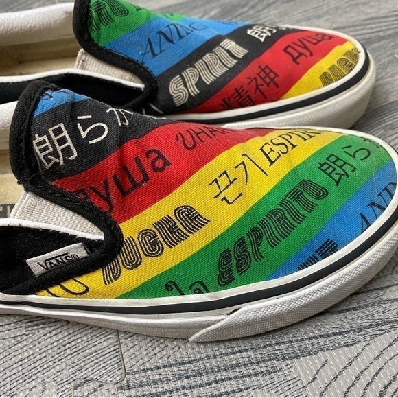 Vans Classic Slip-On Canvas Multicolor Striped Japanese Script Slip On Sneakers - Picture 5 of 12